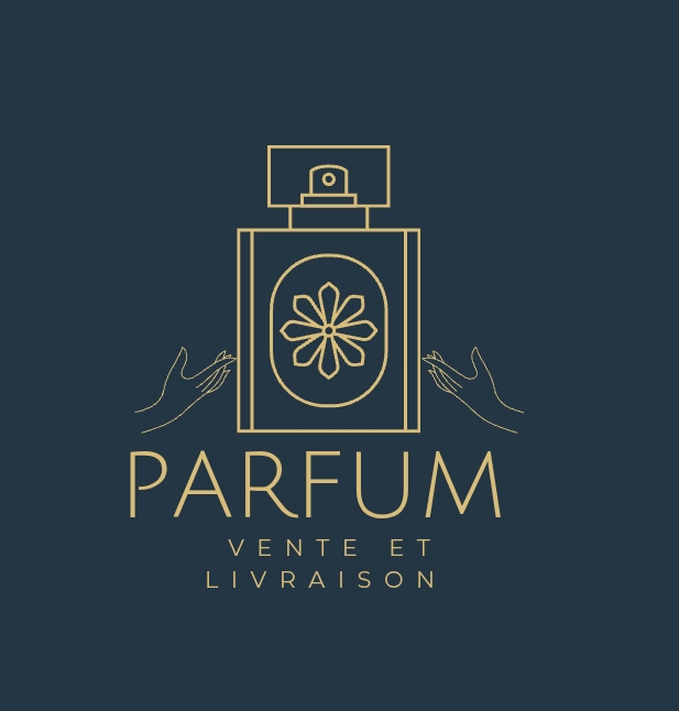 Logo de parfum avec un flacon stylisé et des mains, accompagné des mots 'VENTE ET LIVRAISON'.